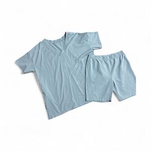 Light Blue V-Neck Loungewear Set